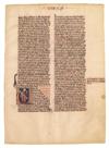 MANUSCRIPT LEAVES  OBADIAH AND JONAH.  Vellum leaf from Vulgagte manuscript with initials showing Obadiah and Jonah.  Paris, ca. 1250